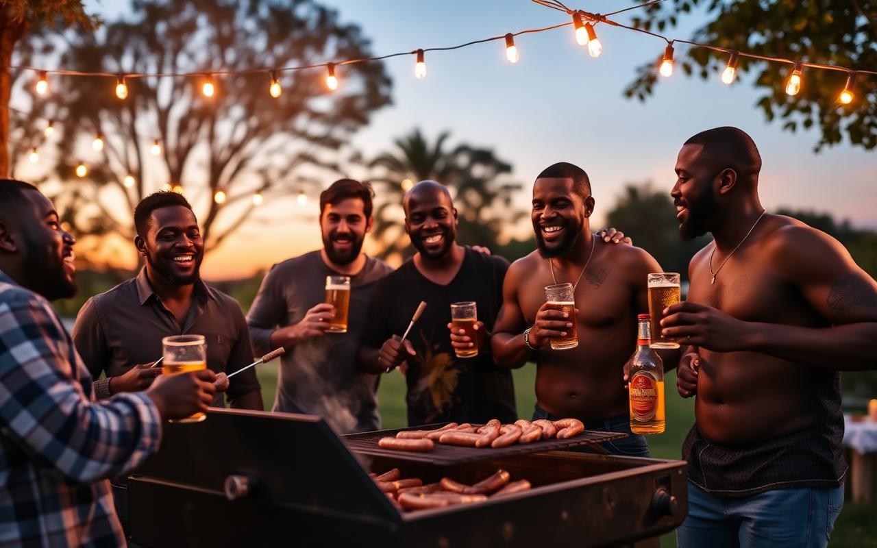 Barbecue d’été entre amis avec guirlandes lumineuses